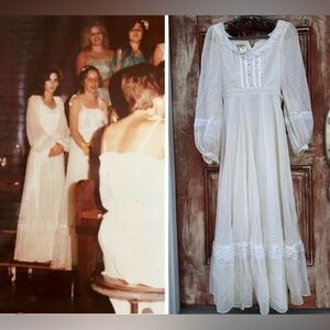 Gunne Sax 1970'S Bishop Sleeve Prairie Peasant Boho Wedding Formal Gown Dress